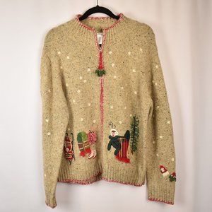 Coldwater Creek Vintage Winter Holiday Novelty Zip Up Sweater Size Medium